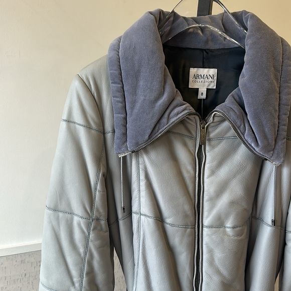 Vintage Armani Baby Blue Suede Collar Jacket - Picture 3 of 7